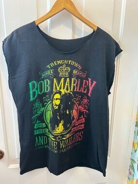 Bob Marley Graphic Tank Top - Black with Rasta Print